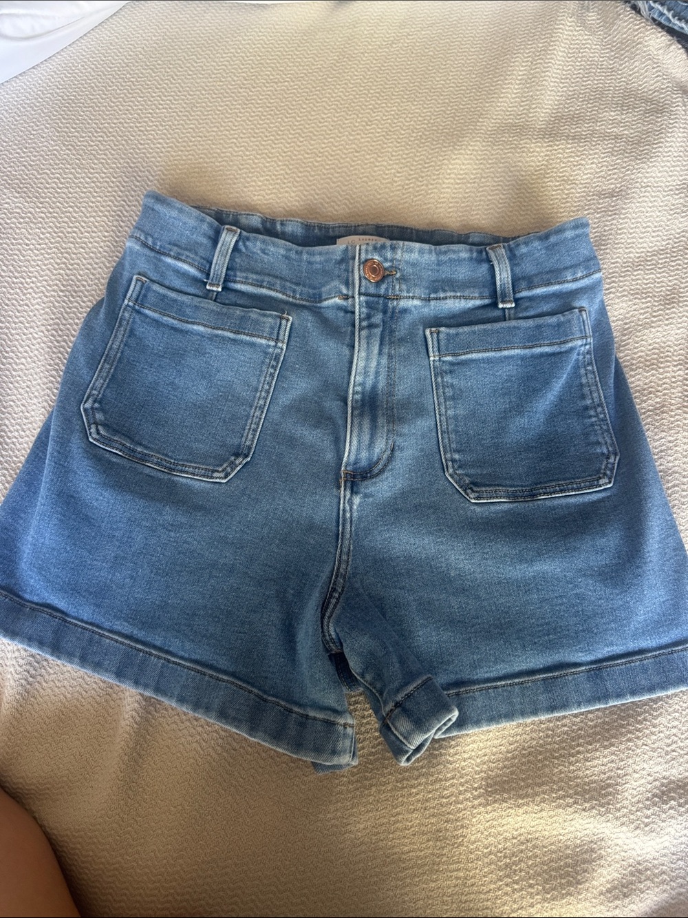 LC Lauren Conrad Light Blue Denim Patch-Pocket Shorts